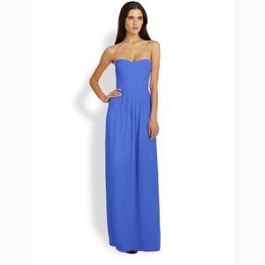 Parker Bayou Strapless Silk Maxi Dress in Blue (S)